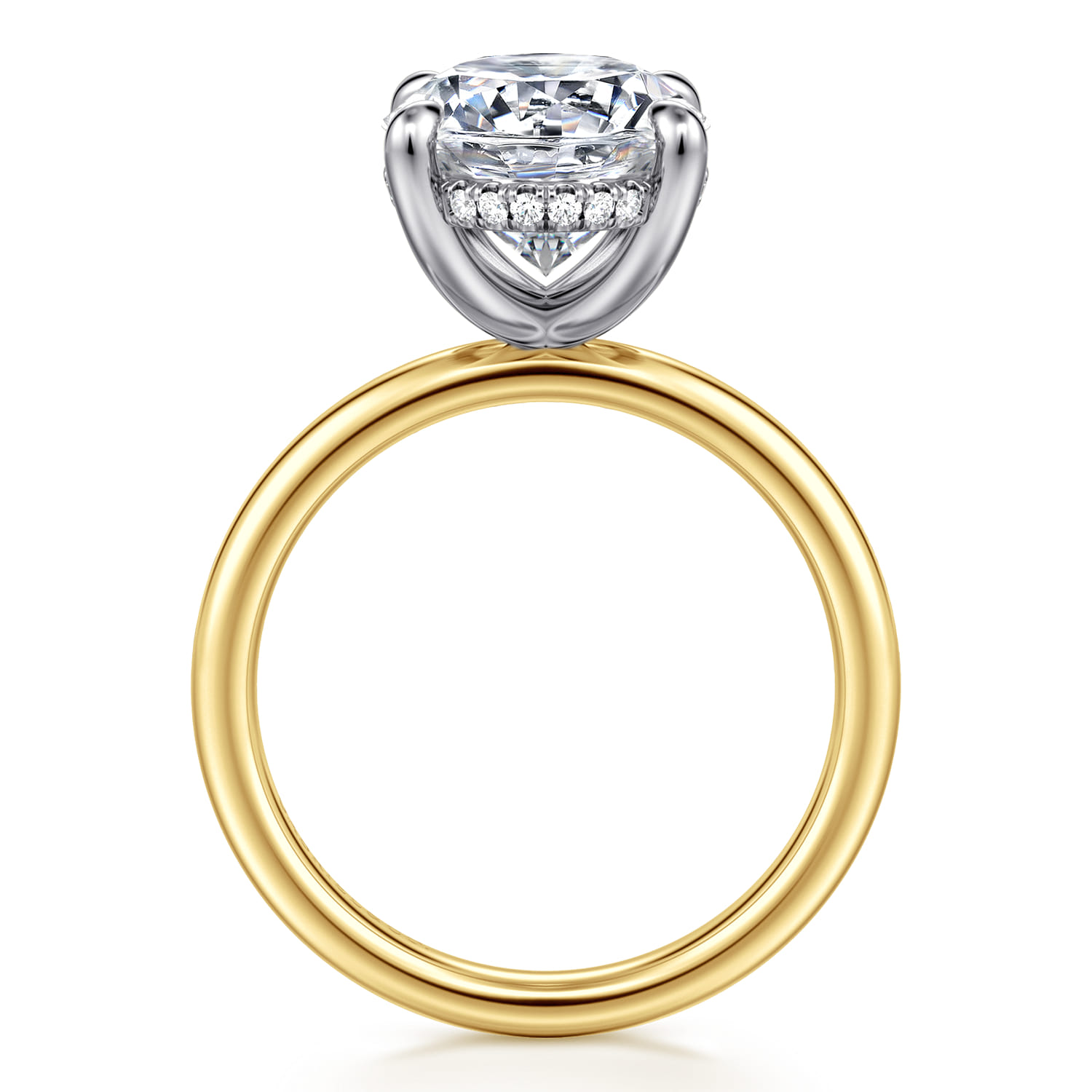 Lua - 14K White-Yellow Gold Hidden Halo Oval Diamond Engagement Ring - 0.1 ct - Shot 2