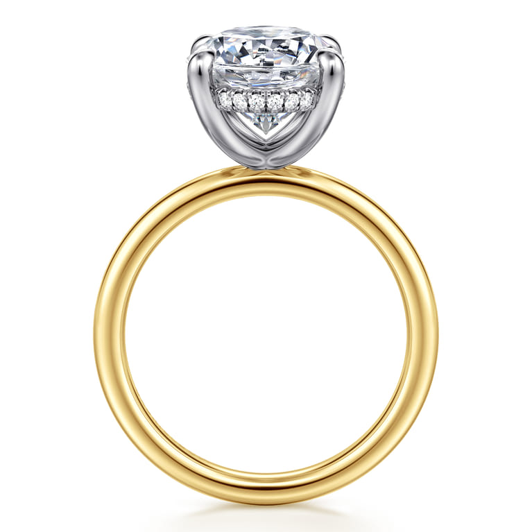 Lua - 14K White-Yellow Gold Hidden Halo Oval Diamond Engagement Ring - 0.1 ct - Shot 2