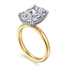 Lua - 14K White-Yellow Gold Hidden Halo Oval Diamond Engagement Ring - 0.1 ct