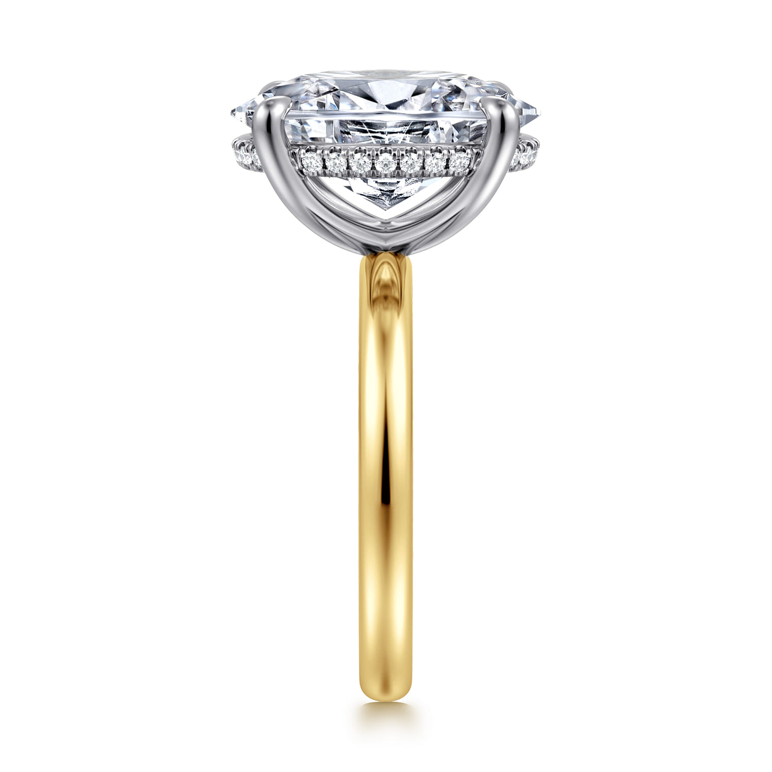 Lua - 14K White-Yellow Gold Hidden Halo Oval Diamond Engagement Ring - 0.1 ct - Shot 4