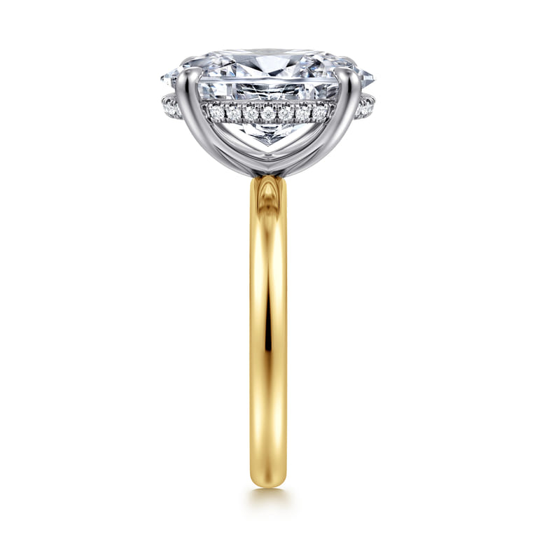 Lua - 14K White-Yellow Gold Hidden Halo Oval Diamond Engagement Ring - 0.1 ct - Shot 4