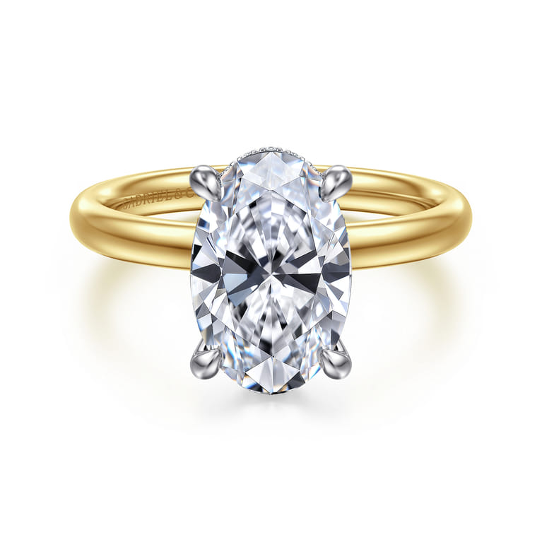 Peace - 14K Yellow-White Gold Oval Diamond Engagement Ring - 0.08 ct - Shot 1