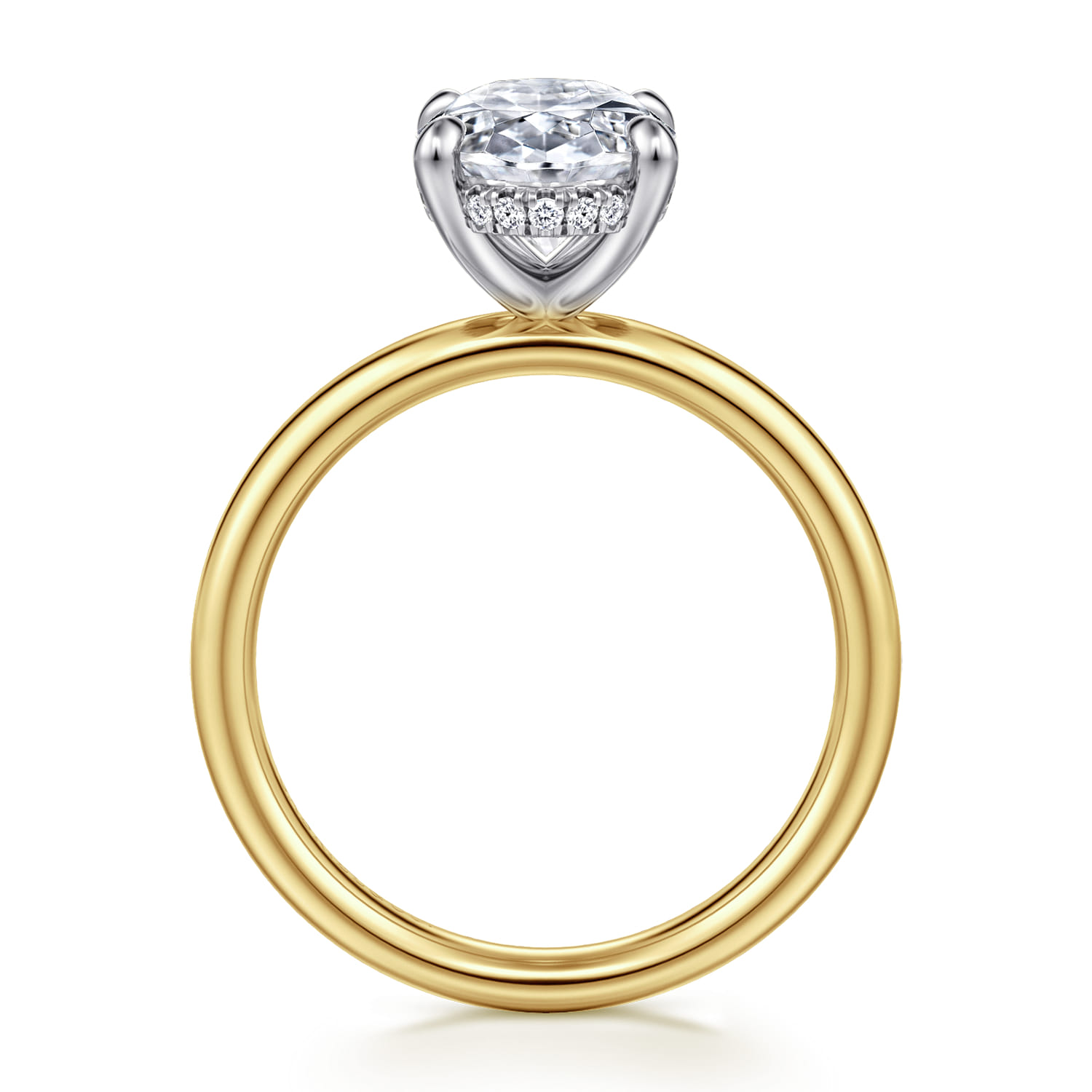 Peace - 14K Yellow-White Gold Oval Diamond Engagement Ring - 0.08 ct - Shot 2