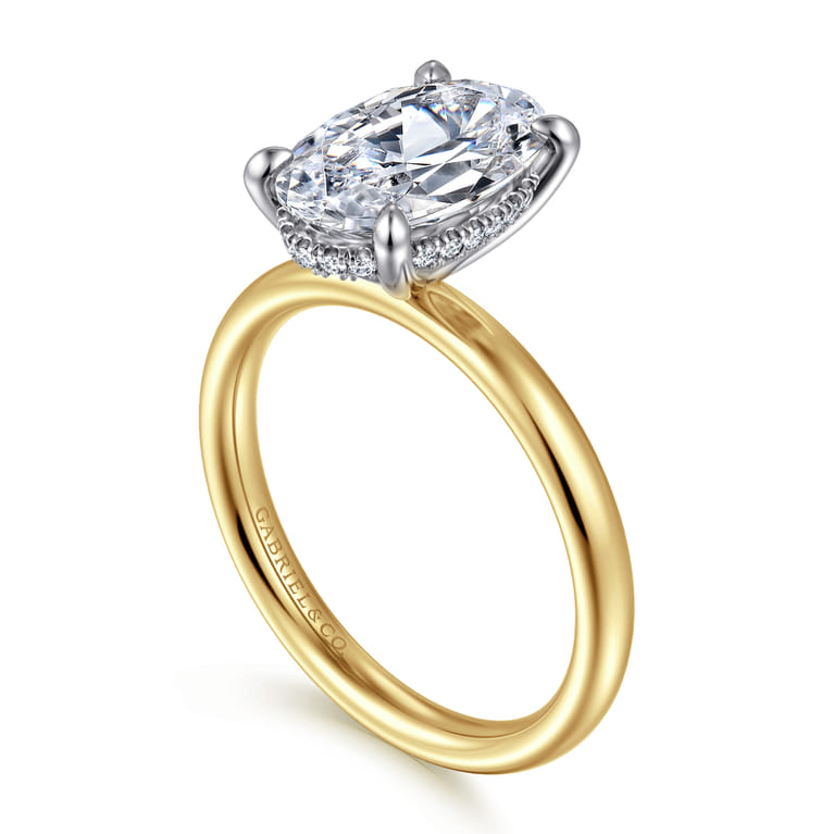 Peace - 14K Yellow-White Gold Oval Diamond Engagement Ring - 0.08 ct - Shot 3