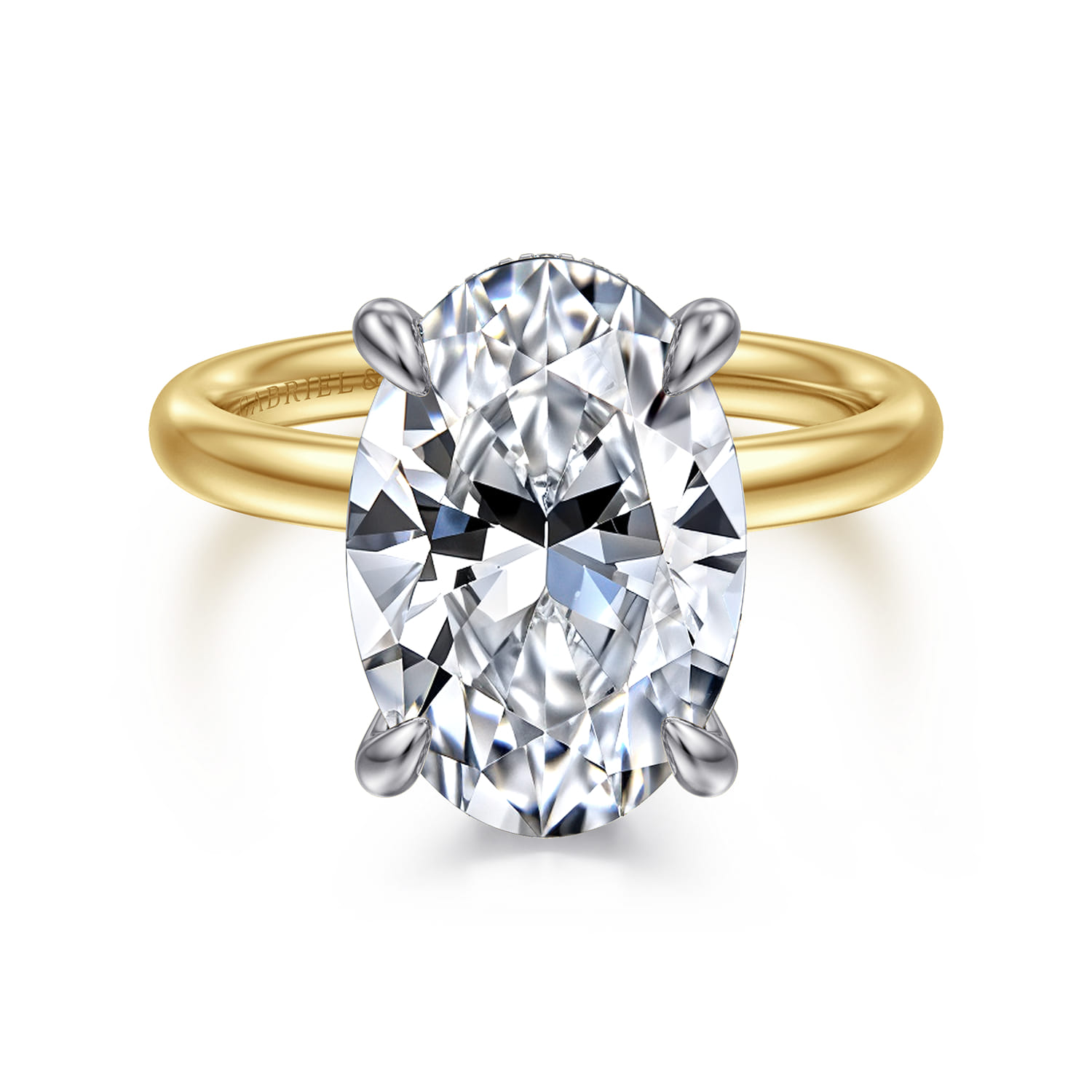 Peace - 14K Yellow-White Gold Oval Diamond Engagement Ring - 0.13 ct - Shot 1