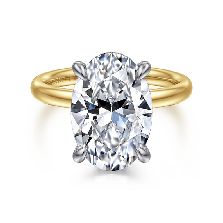 Peace - 14K Yellow-White Gold Oval Diamond Engagement Ring - 0.13 ct - Shot 1