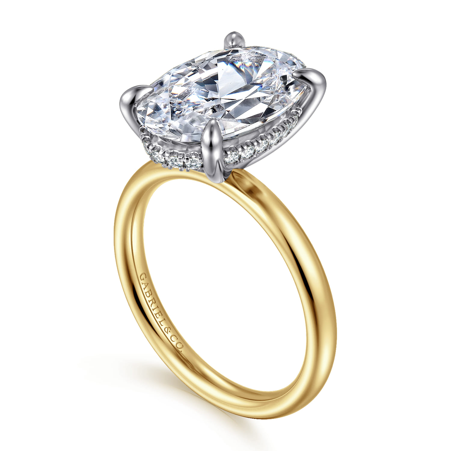 Peace - 14K Yellow-White Gold Oval Diamond Engagement Ring - 0.13 ct - Shot 3