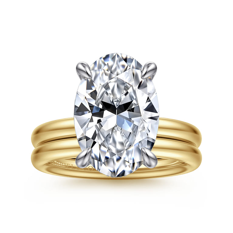 Peace - 14K Yellow-White Gold Oval Diamond Engagement Ring - 0.13 ct - Shot 4