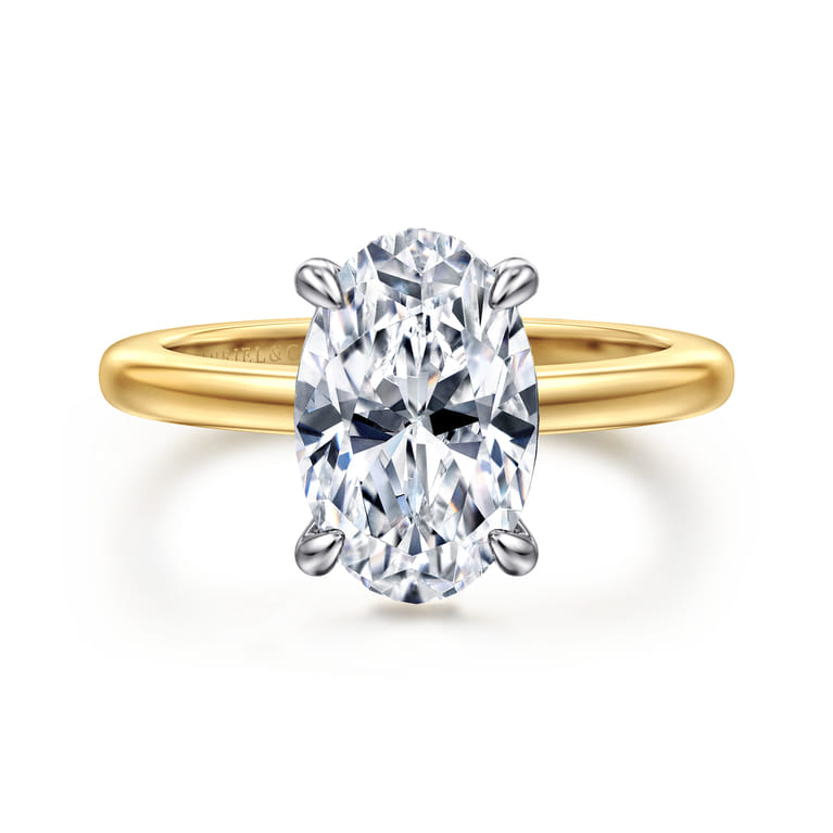 Aliona - 14K White-Yellow Gold Oval Solitaire Diamond Engagement Ring - 0.09 ct - Shot 1