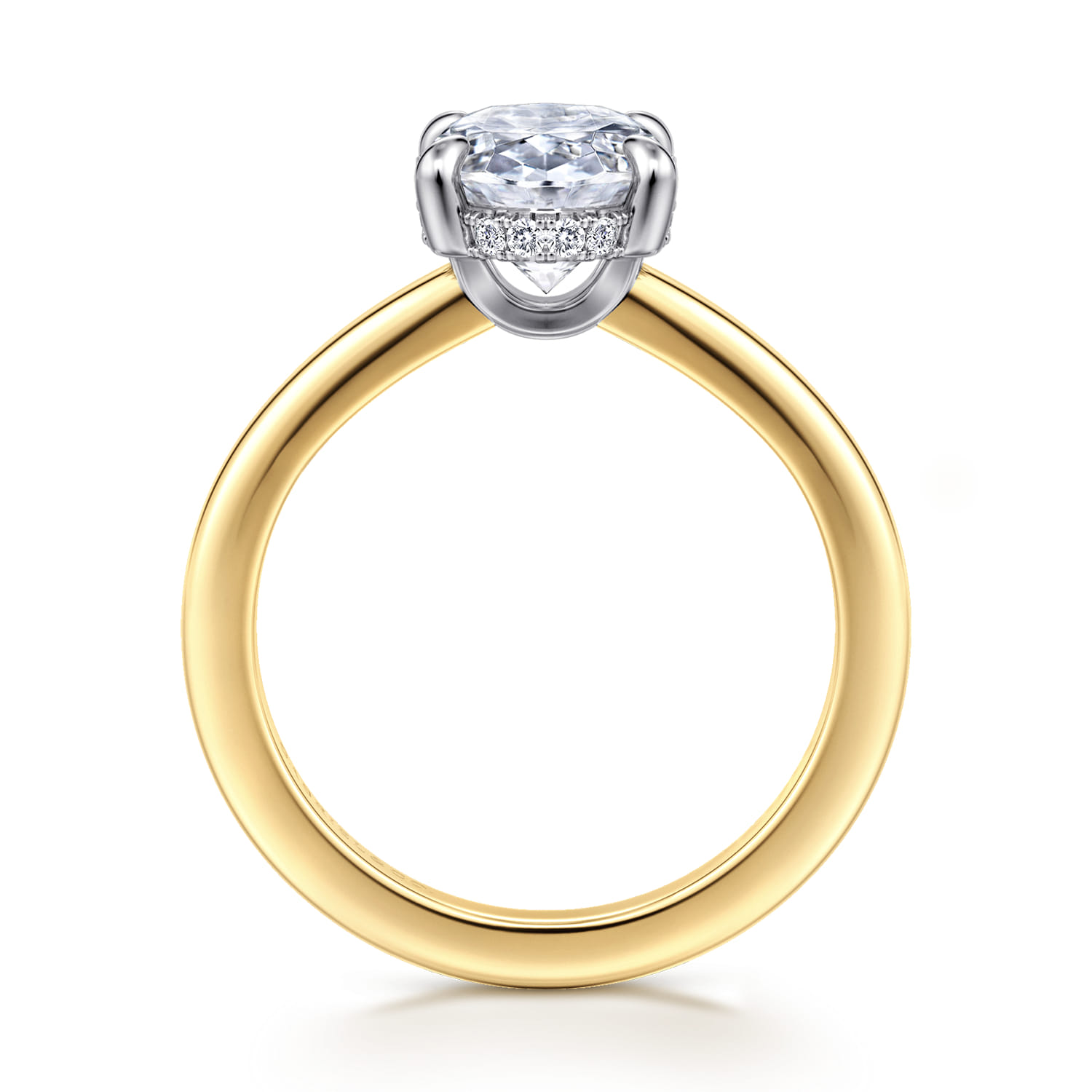 Aliona - 14K White-Yellow Gold Oval Solitaire Diamond Engagement Ring - 0.09 ct - Shot 2
