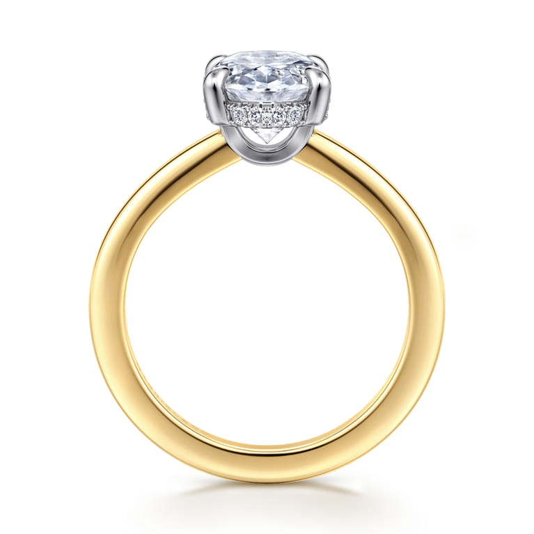 Aliona - 14K White-Yellow Gold Oval Solitaire Diamond Engagement Ring - 0.09 ct - Shot 2