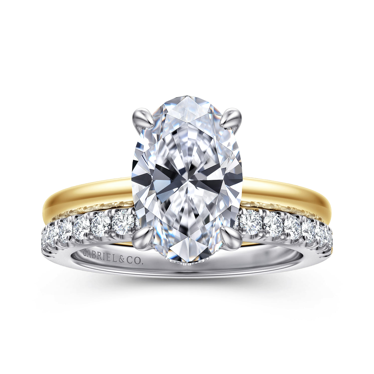 Aliona - 14K White-Yellow Gold Oval Solitaire Diamond Engagement Ring - 0.09 ct - Shot 4