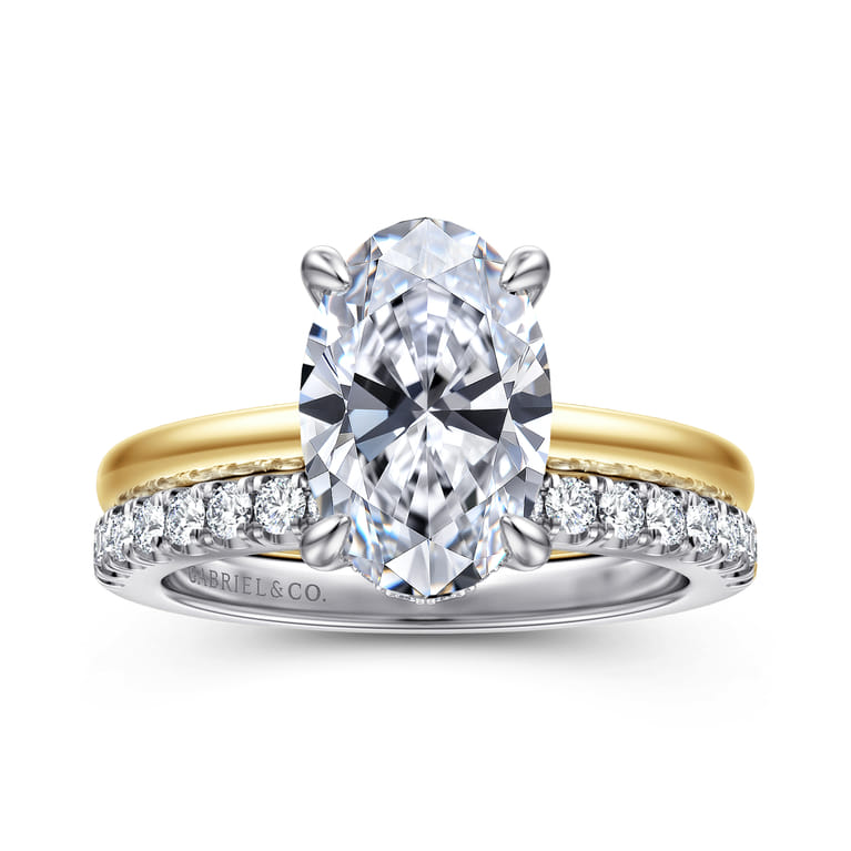 Aliona - 14K White-Yellow Gold Oval Solitaire Diamond Engagement Ring - 0.09 ct - Shot 4