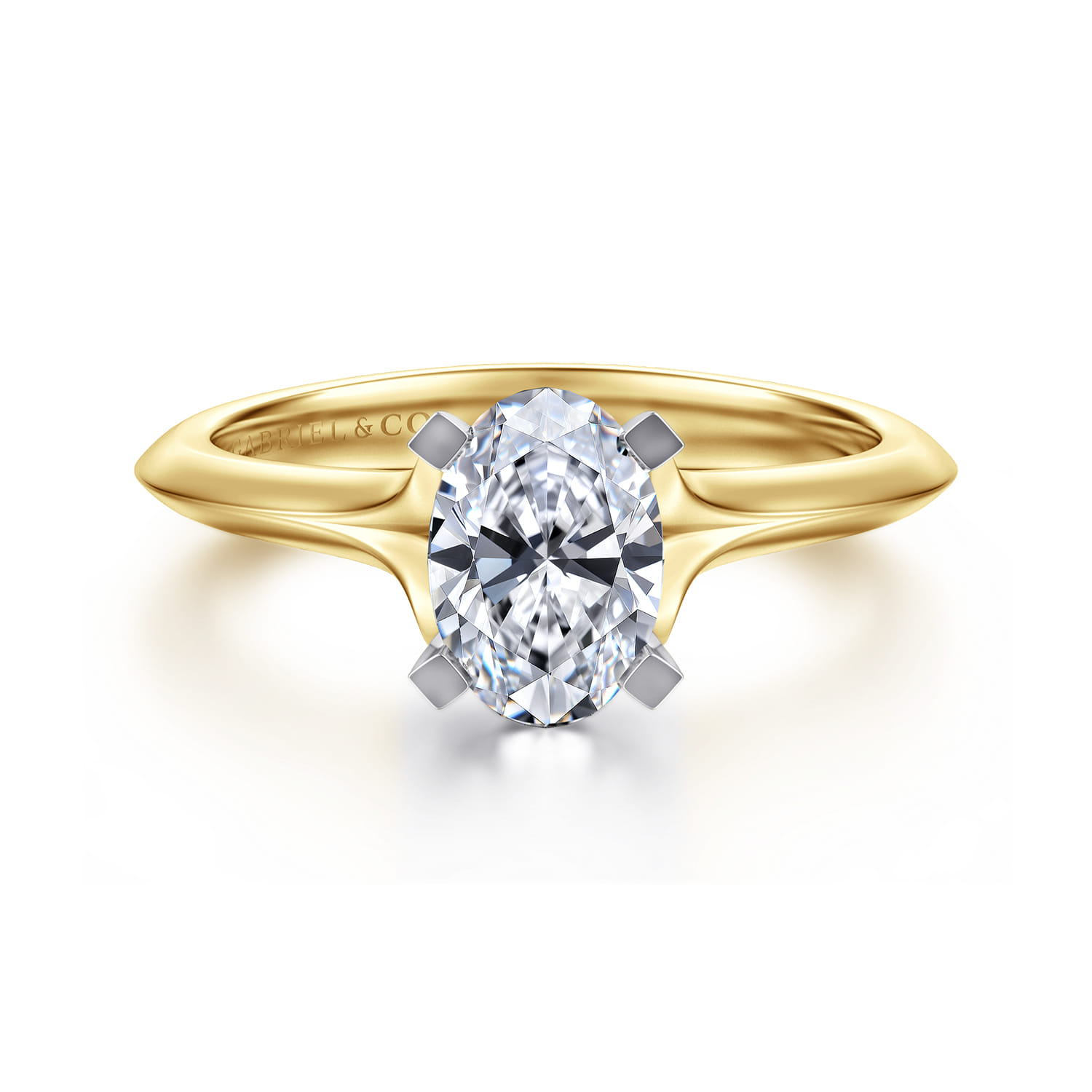 Ellis - 14K Mix of White and Yellow Gold Oval Diamond Engagement Ring - Shot 1