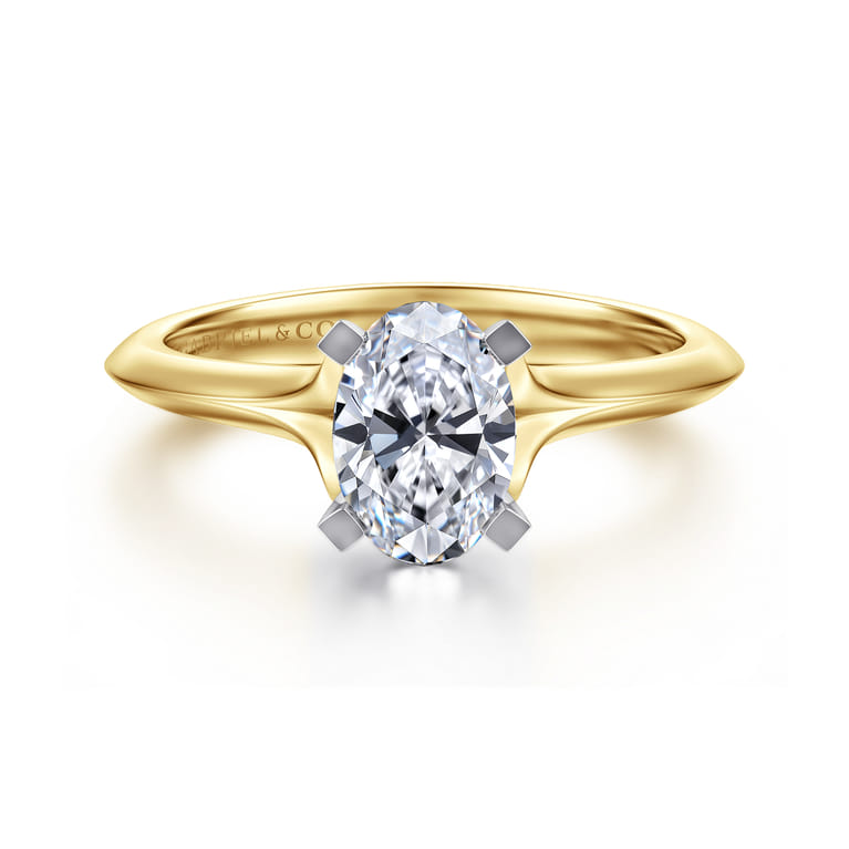 Ellis - 14K Mix of White and Yellow Gold Oval Diamond Engagement Ring - Shot 1