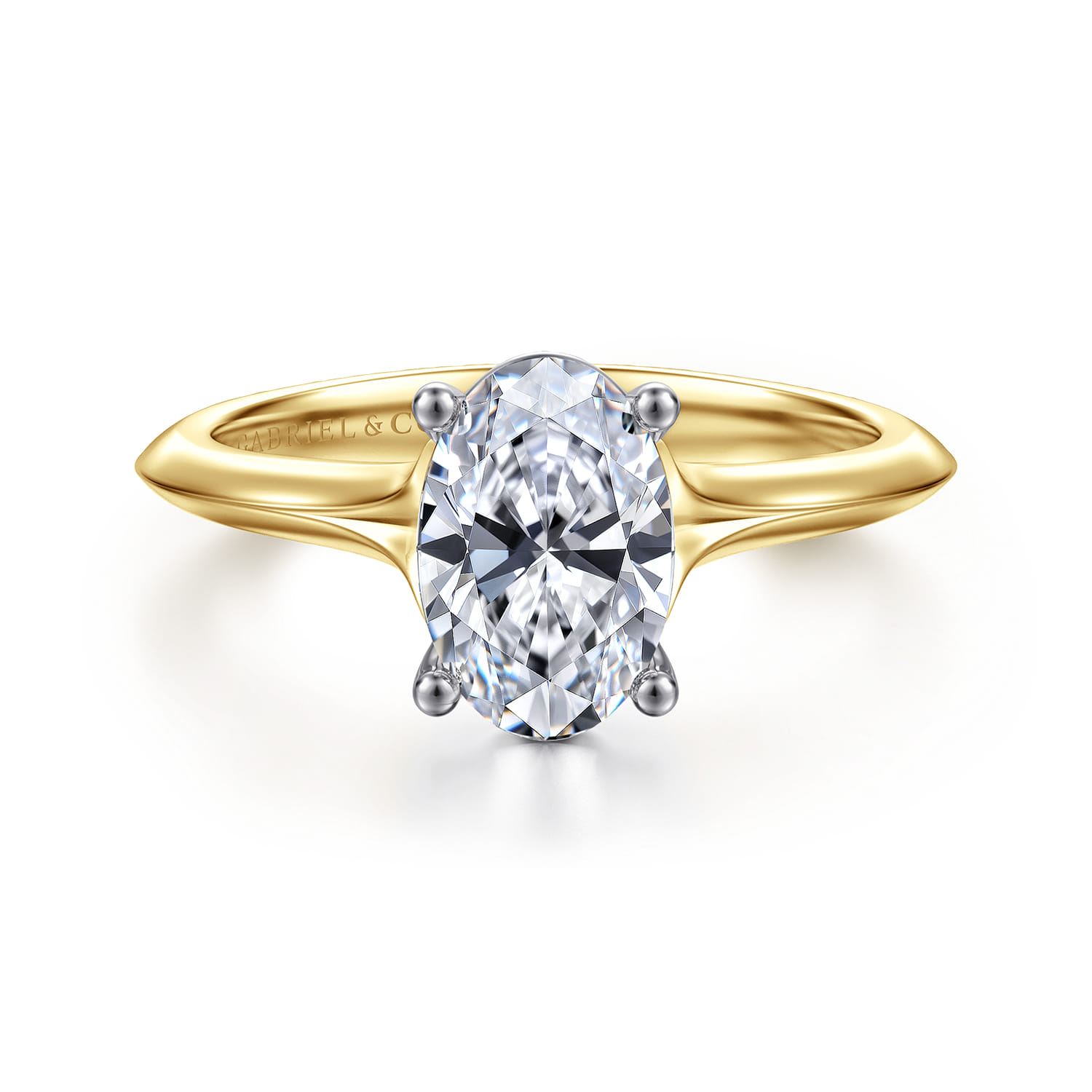 Ellis - 14K Mix of White and Yellow Gold Oval Diamond Engagement Ring - Shot 1