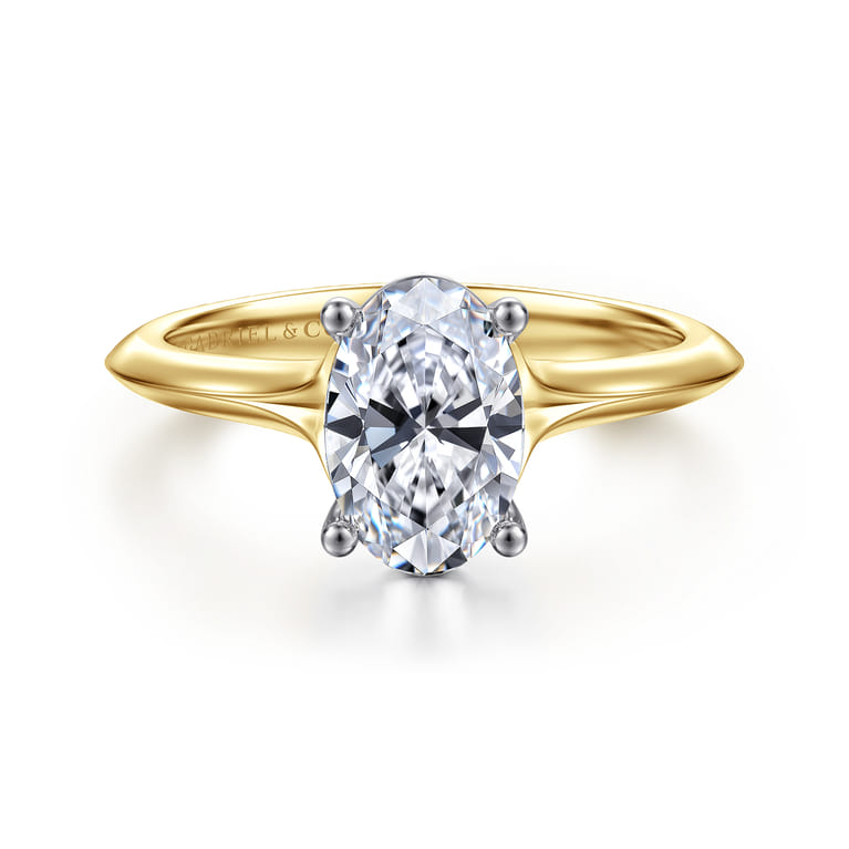 Ellis - 14K Mix of White and Yellow Gold Oval Diamond Engagement Ring - Shot 1