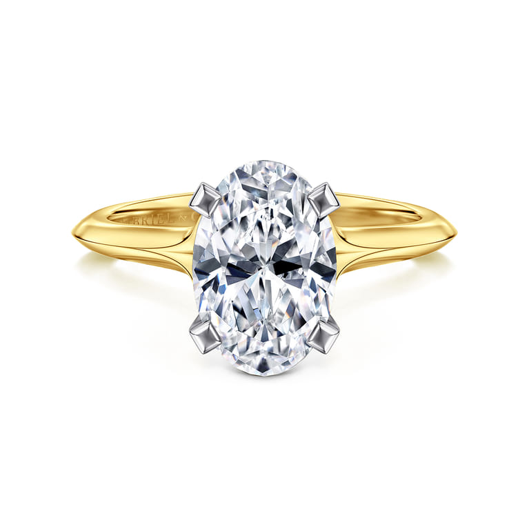 Ellis - 14K Mix of White and Yellow Gold Oval Diamond Engagement Ring - Shot 1
