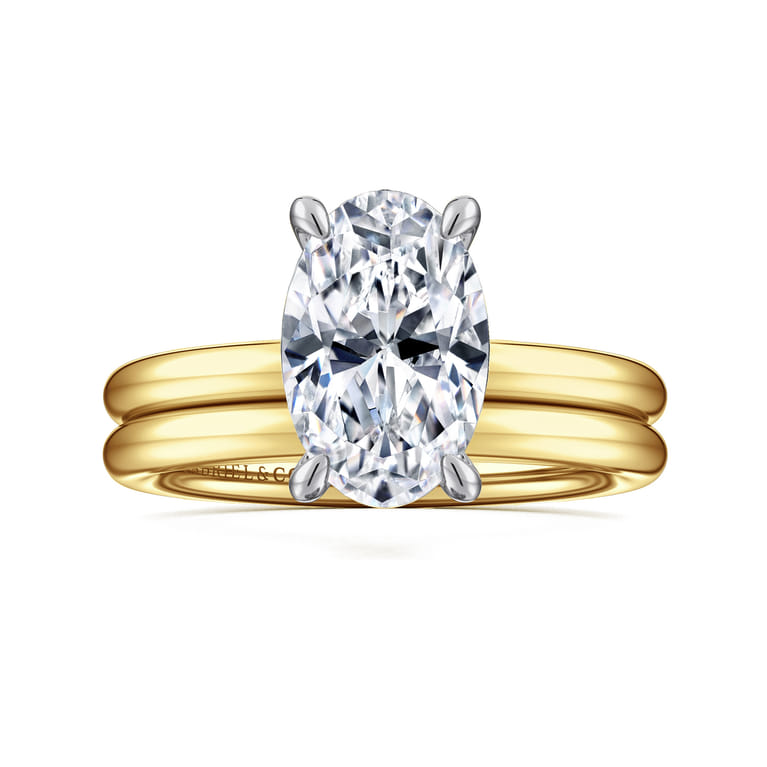 Lark - 14K White-Yellow Gold Oval Solitaire Diamond Engagement Ring - Shot 4