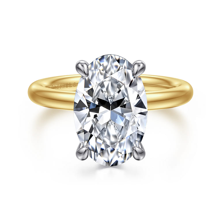 Lark - 14K White-Yellow Gold Oval Solitaire Diamond Engagement Ring - Shot 1