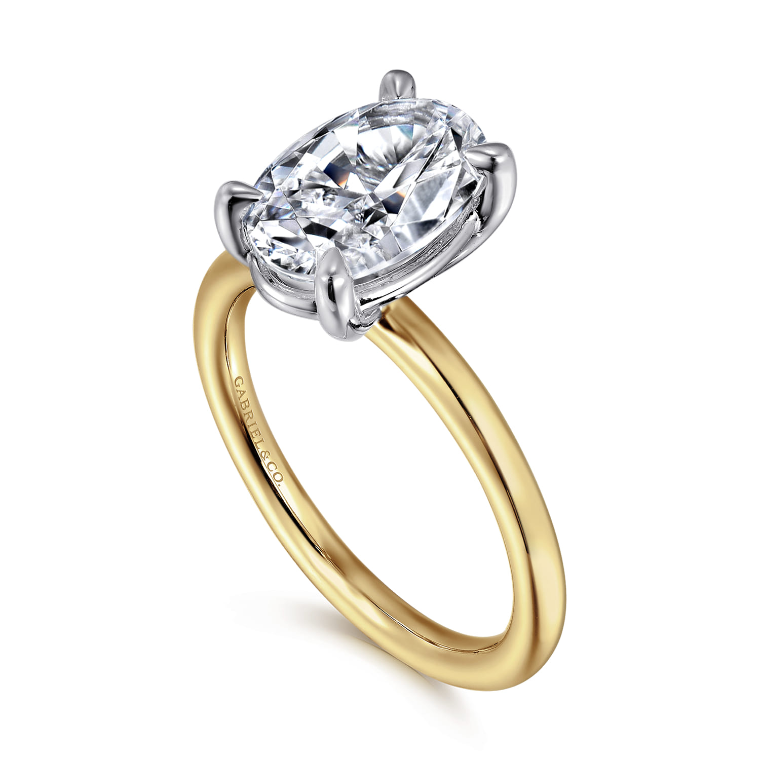 Lark - 14K White Yellow Gold Oval Solitaire Engagement Ring - Shot 3