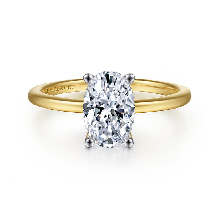 Evelina - 14K White-Yellow Gold Solitaire Diamond Engagement Ring - Shot 1