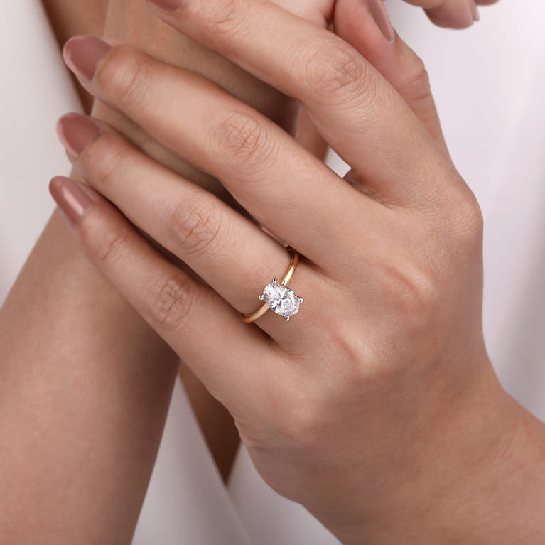 Evelina - 14K White-Yellow Gold Solitaire Diamond Engagement Ring - Shot 6