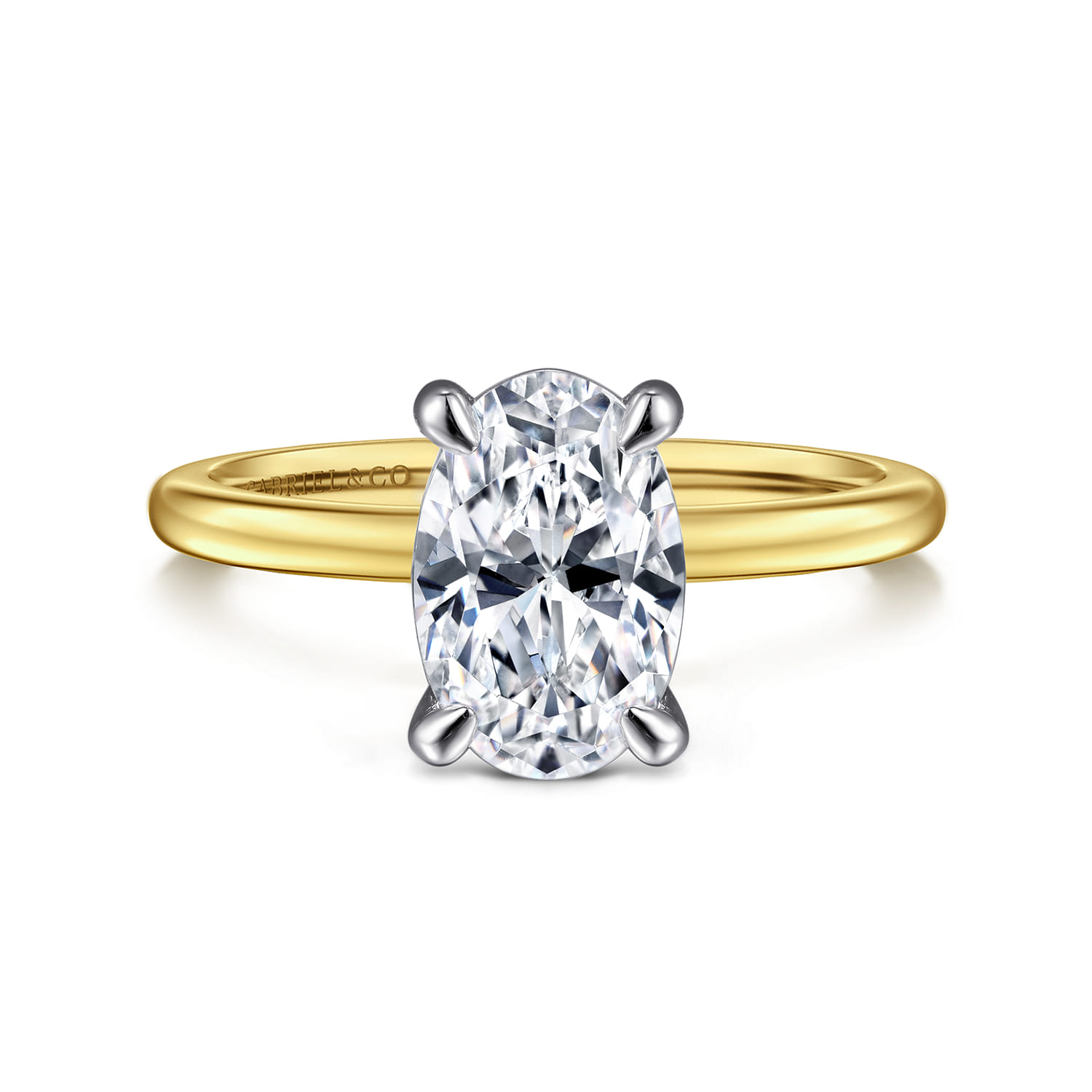 Evelina - 14K White-Yellow Gold Oval Solitaire Diamond Engagement Ring - Shot 1