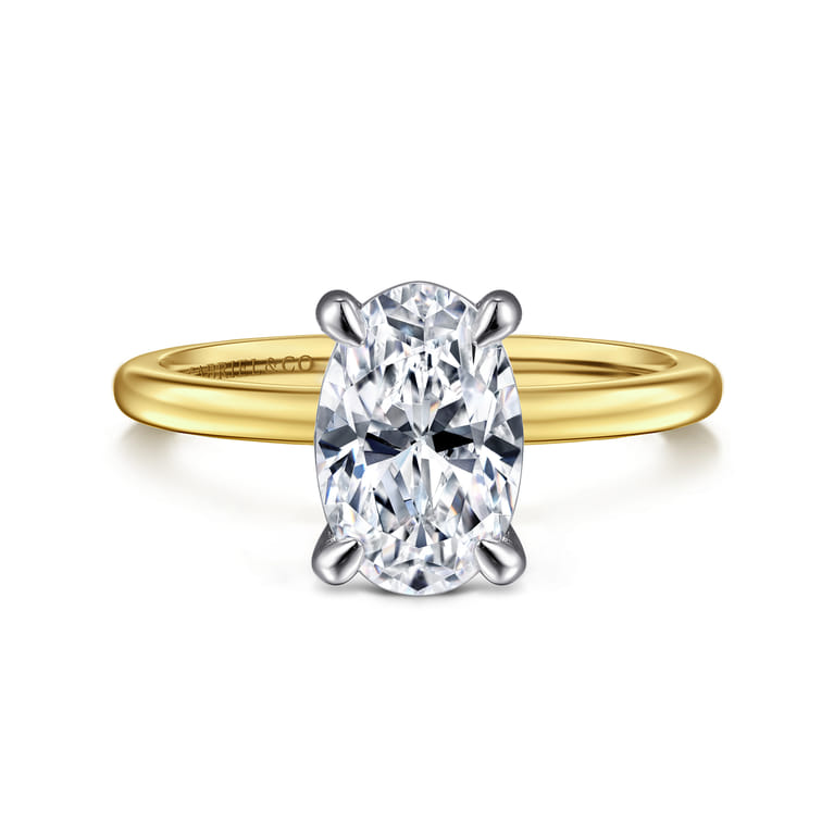 Evelina - 14K White-Yellow Gold Oval Solitaire Diamond Engagement Ring - Shot 1