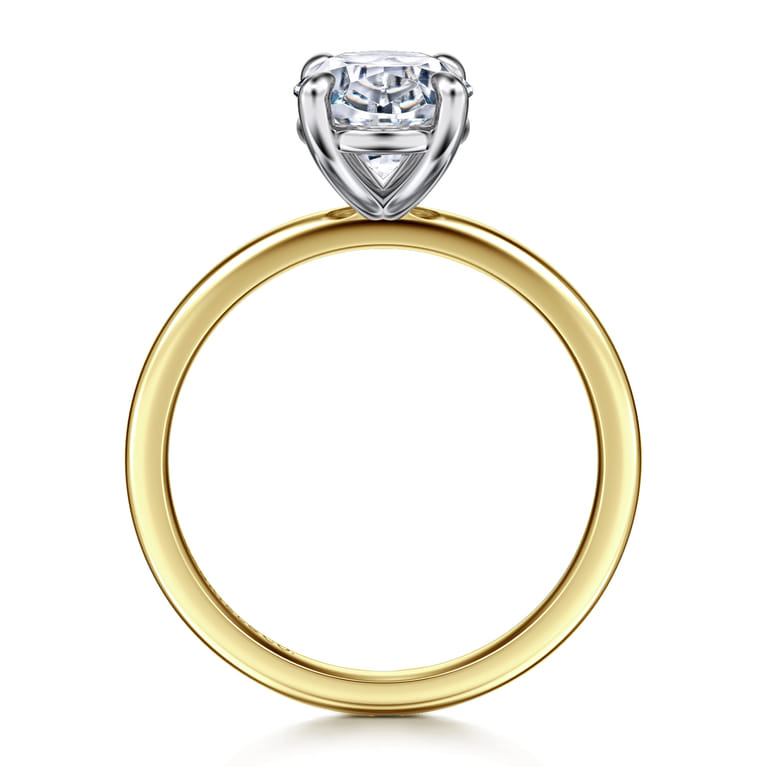 Evelina - 14K White-Yellow Gold Oval Solitaire Diamond Engagement Ring - Shot 2