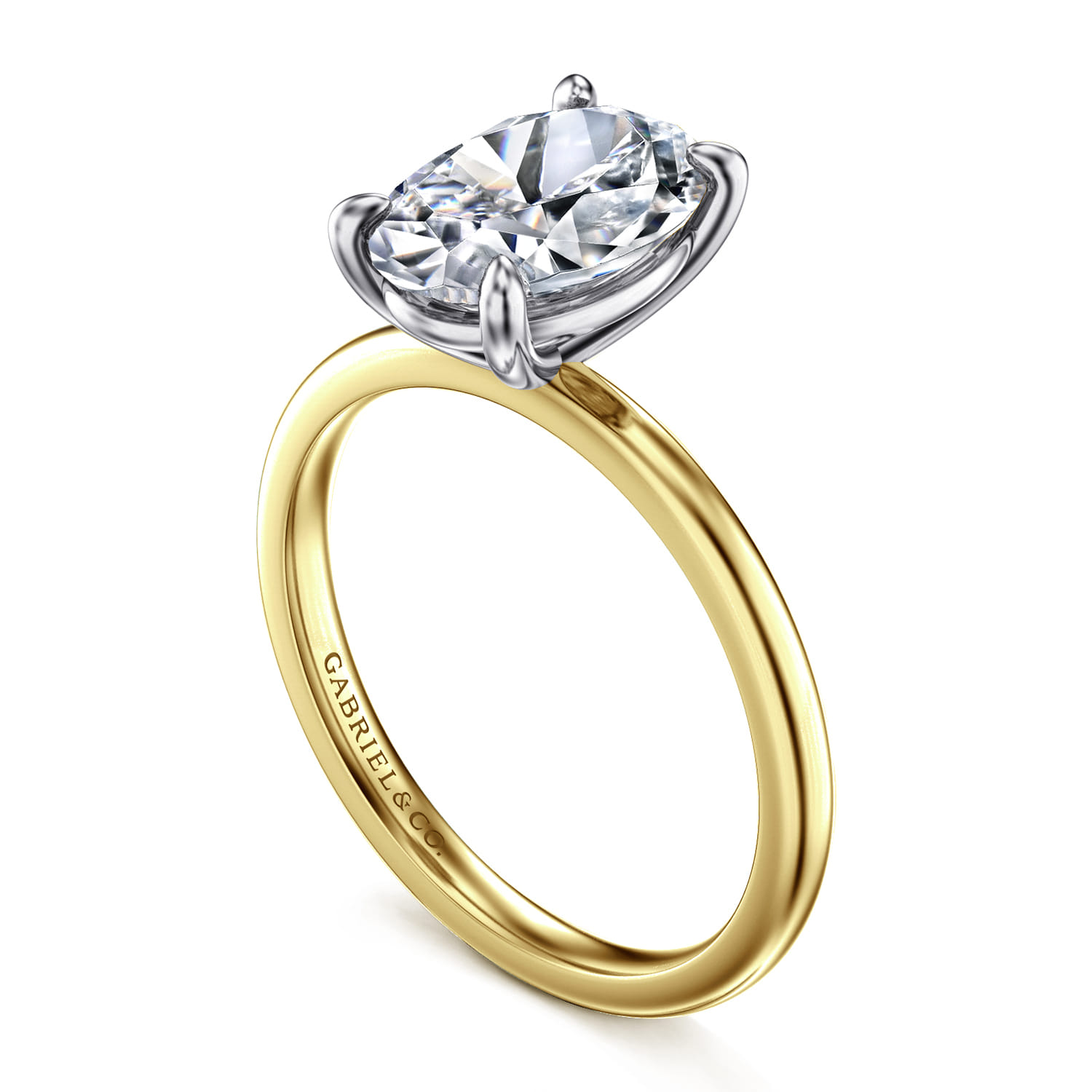 Evelina - 14K White-Yellow Gold Oval Solitaire Diamond Engagement Ring - Shot 3