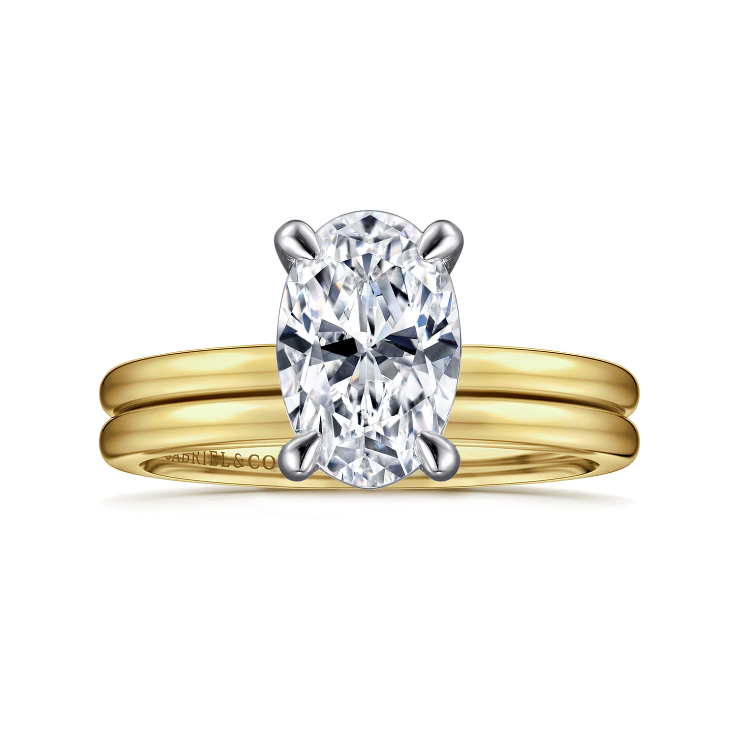 Evelina - 14K White-Yellow Gold Oval Solitaire Diamond Engagement Ring - Shot 4
