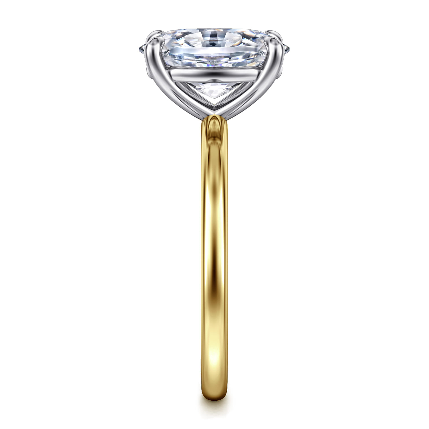 Evelina - 14K White-Yellow Gold Oval Solitaire Diamond Engagement Ring - Shot 5