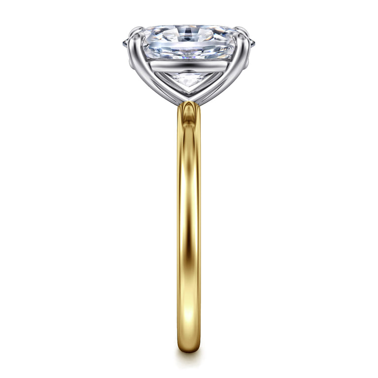 Evelina - 14K White-Yellow Gold Oval Solitaire Diamond Engagement Ring - Shot 5