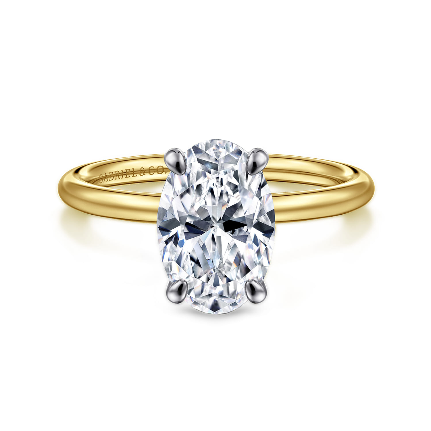 Tiana - 14K Yellow-White Gold Oval Solitaire Diamond Engagement Ring - Shot 1