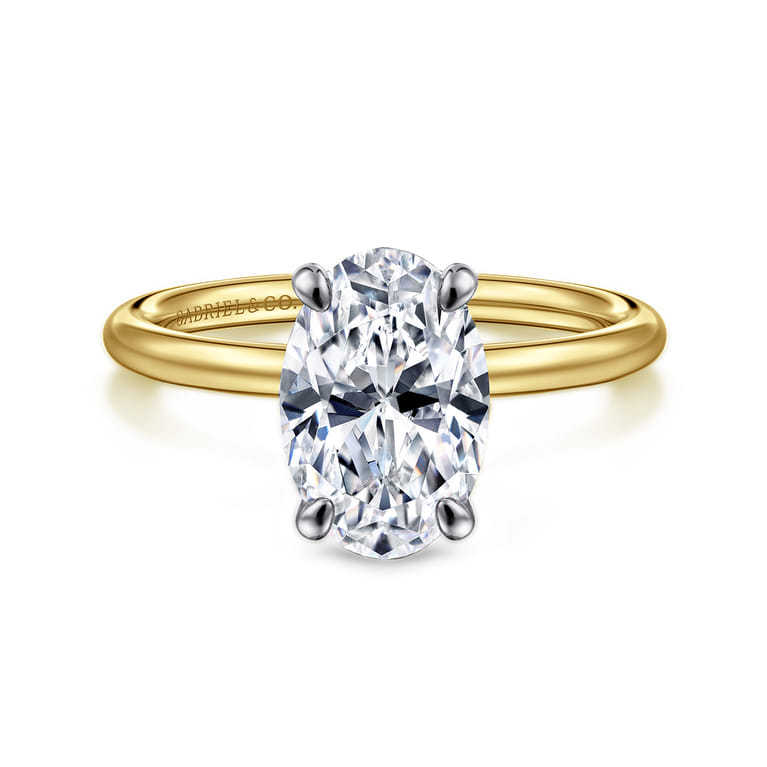 Tiana - 14K Yellow-White Gold Oval Solitaire Diamond Engagement Ring - Shot 1