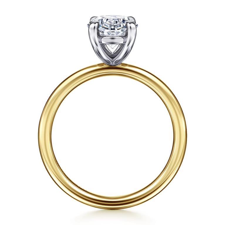 Tiana - 14K Yellow-White Gold Oval Solitaire Diamond Engagement Ring - Shot 2
