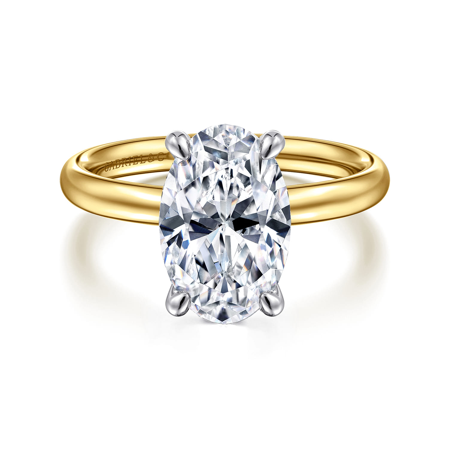 Unite - 14K White-Yellow Gold Oval Solitaire Diamond Engagement Ring - Shot 1