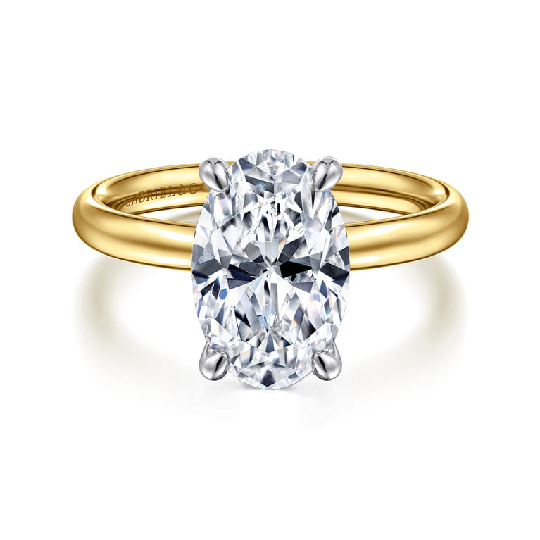 Unite - 14K White-Yellow Gold Oval Solitaire Diamond Engagement Ring - Shot 1