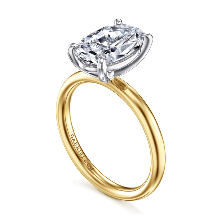 Unite - 14K White-Yellow Gold Oval Solitaire Diamond Engagement Ring - Shot 3
