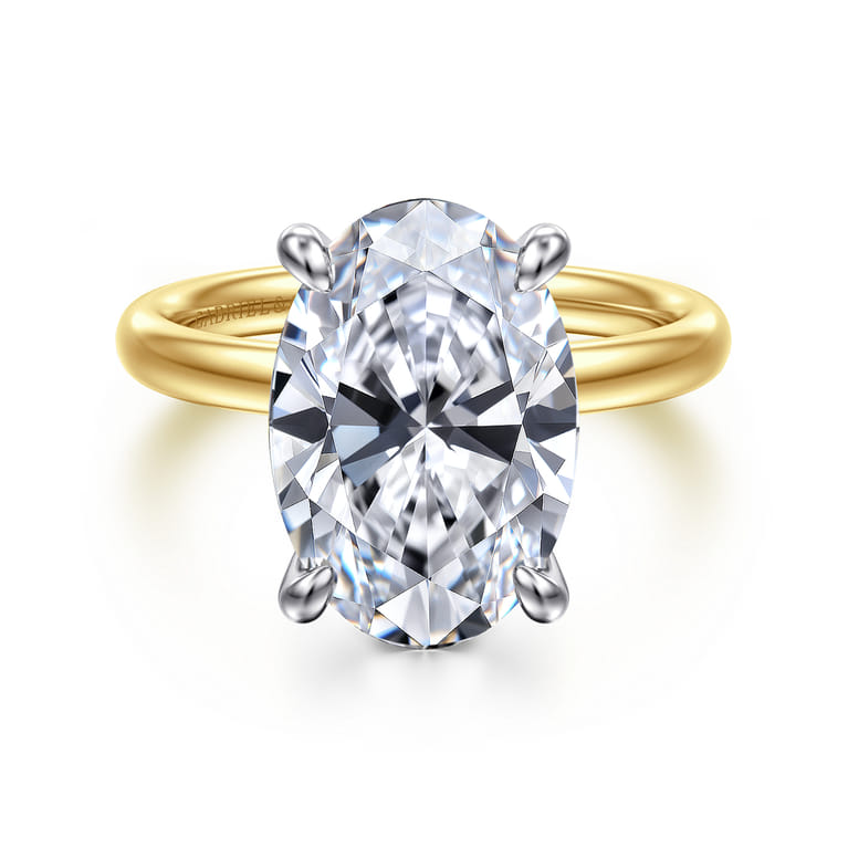 Unite - 14K White-Yellow Gold Oval Solitaire Diamond Engagement Ring - Shot 1