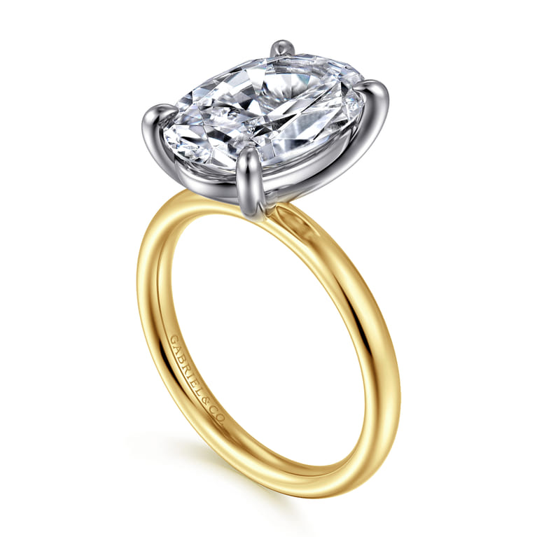 Unite - 14K White-Yellow Gold Oval Solitaire Diamond Engagement Ring - Shot 3