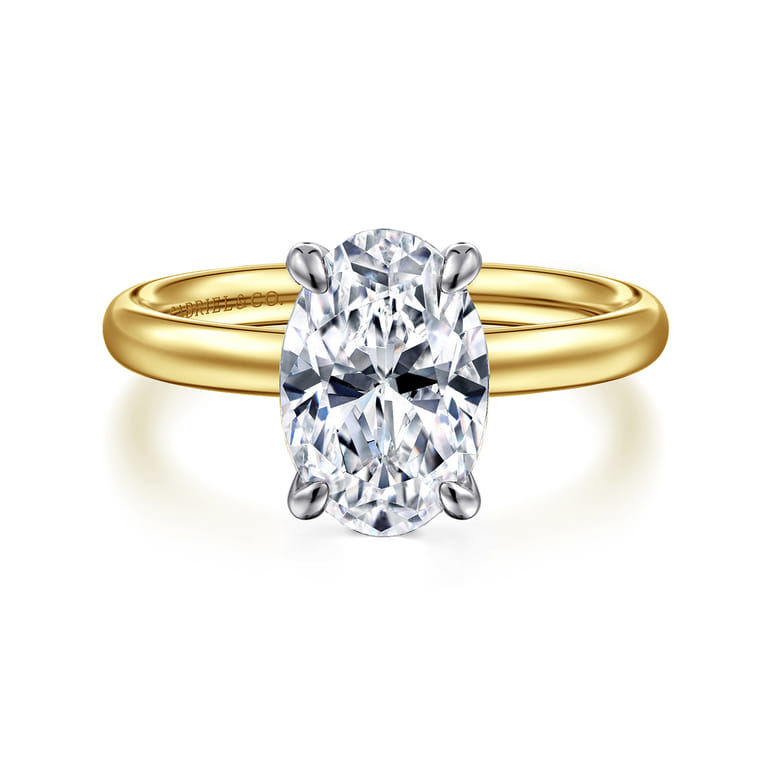 Unite - 14K White-Yellow Gold Oval Solitaire Diamond Engagement Ring - Shot 1