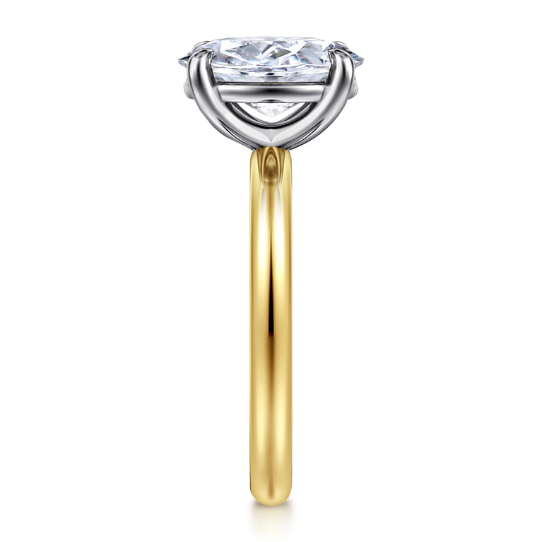 Unite - 14K White-Yellow Gold Oval Solitaire Diamond Engagement Ring - Shot 4