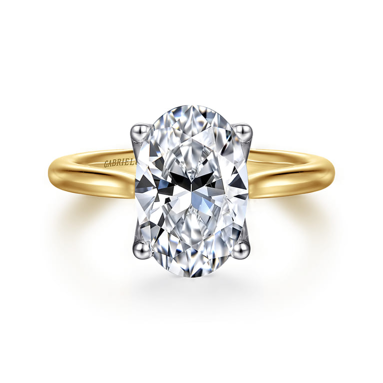 Nola - 14K White-Yellow Gold Oval Lotus Diamond Engagement Ring - Shot 1