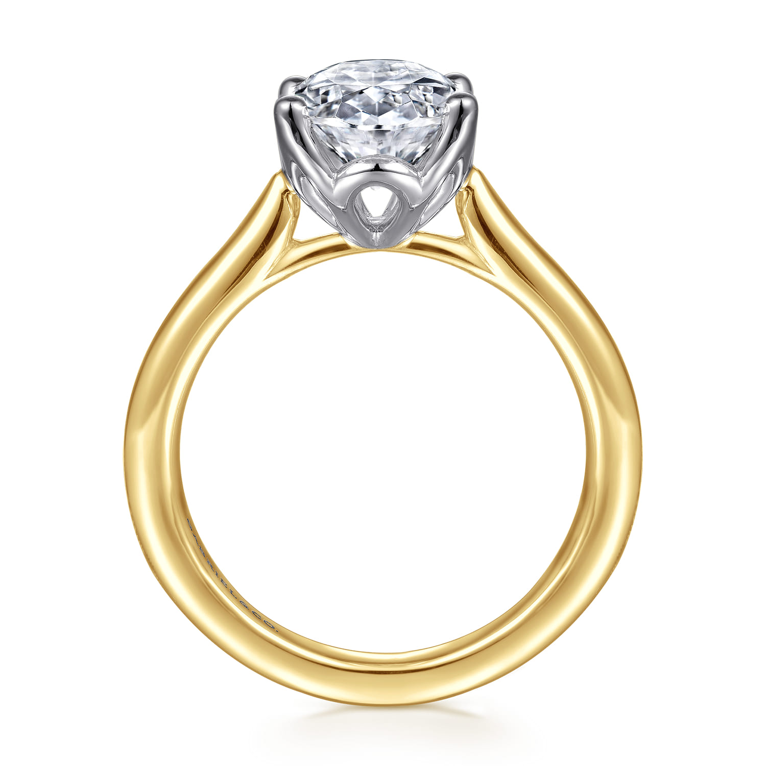 Nola - 14K White-Yellow Gold Oval Lotus Diamond Engagement Ring - Shot 2