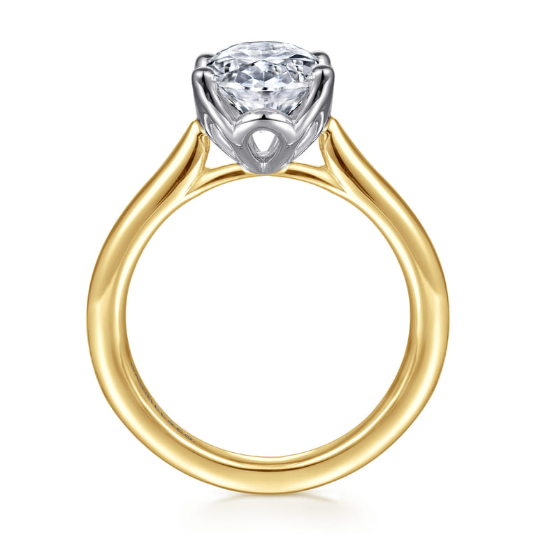 Nola - 14K White-Yellow Gold Oval Lotus Diamond Engagement Ring - Shot 2
