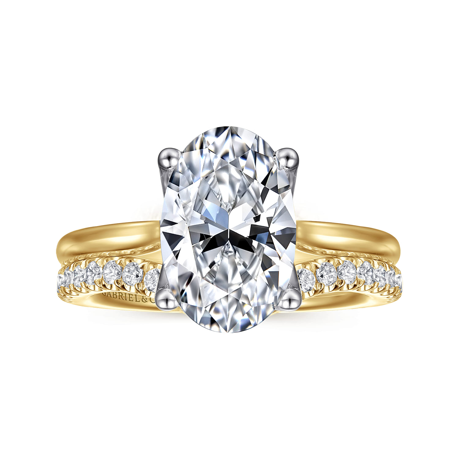 Nola - 14K White-Yellow Gold Oval Lotus Diamond Engagement Ring - Shot 4