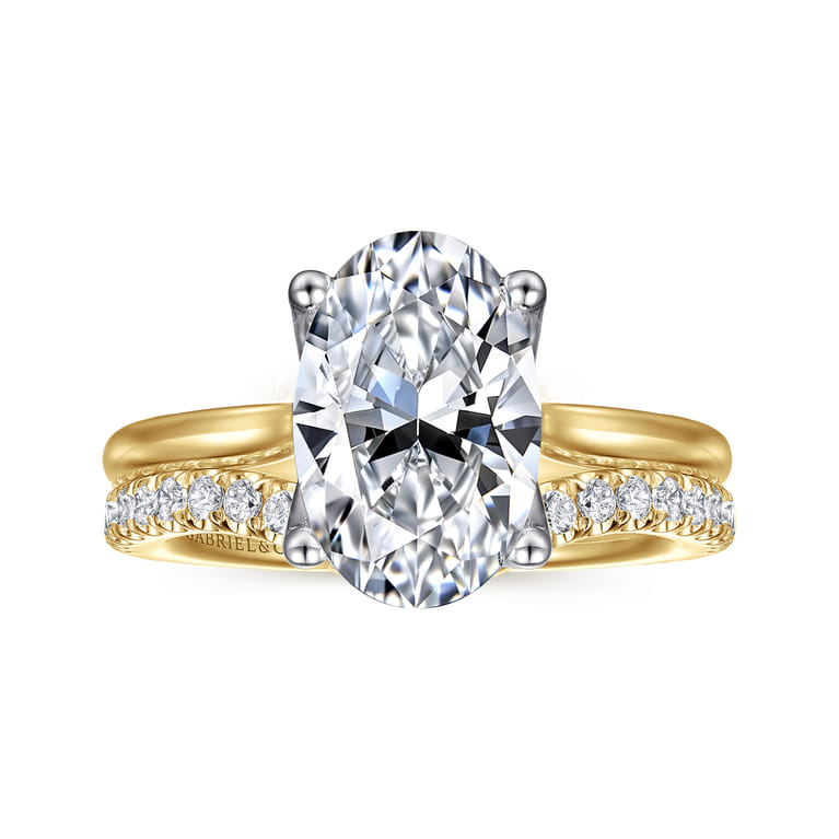 Nola - 14K White-Yellow Gold Oval Lotus Diamond Engagement Ring - Shot 4