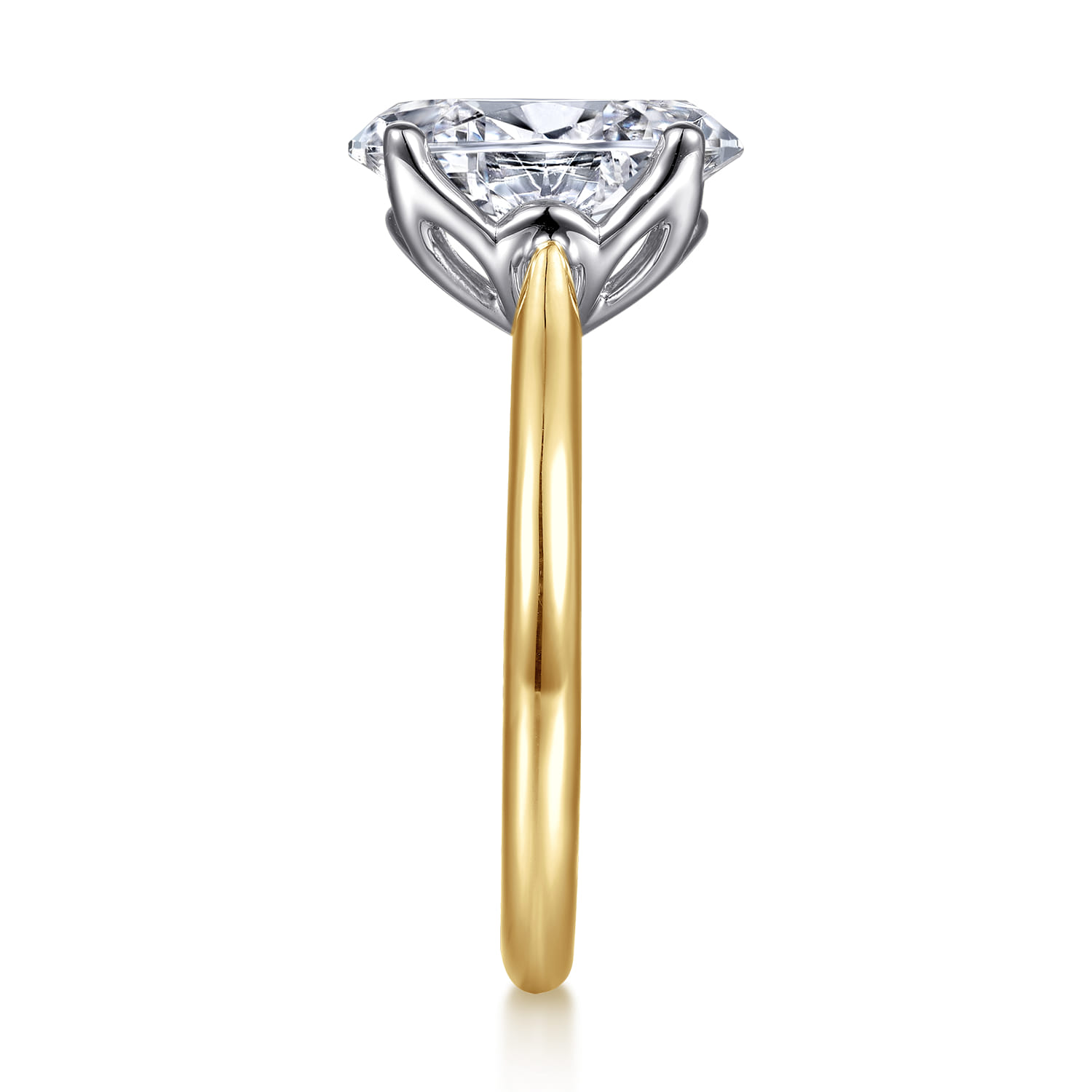 Nola - 14K White-Yellow Gold Oval Lotus Diamond Engagement Ring - Shot 5